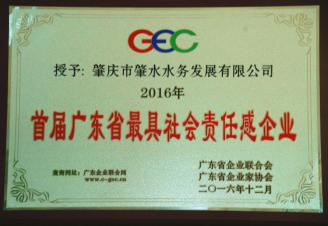 肇慶市肇水水務發(fā)展有限公司作為肇慶市和行業(yè)代表，被廣東省企業(yè)聯(lián)合會、廣東省企業(yè)家協(xié)會授予“2016首屆廣東省最具社會責任感企業(yè)”稱號_副本.jpg